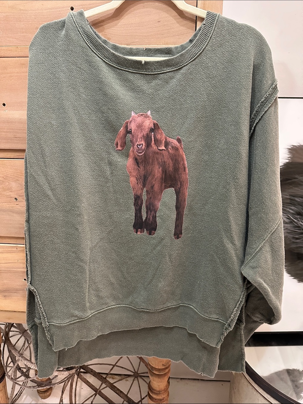 Free People camden Olive Green Sweatshirt Baby Goat we the free custom